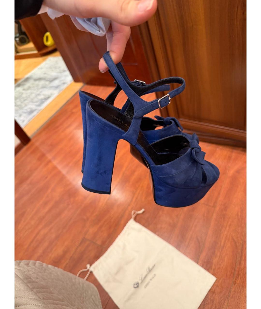 SAINT LAURENT Темно-синие замшевые босоножки, фото 6