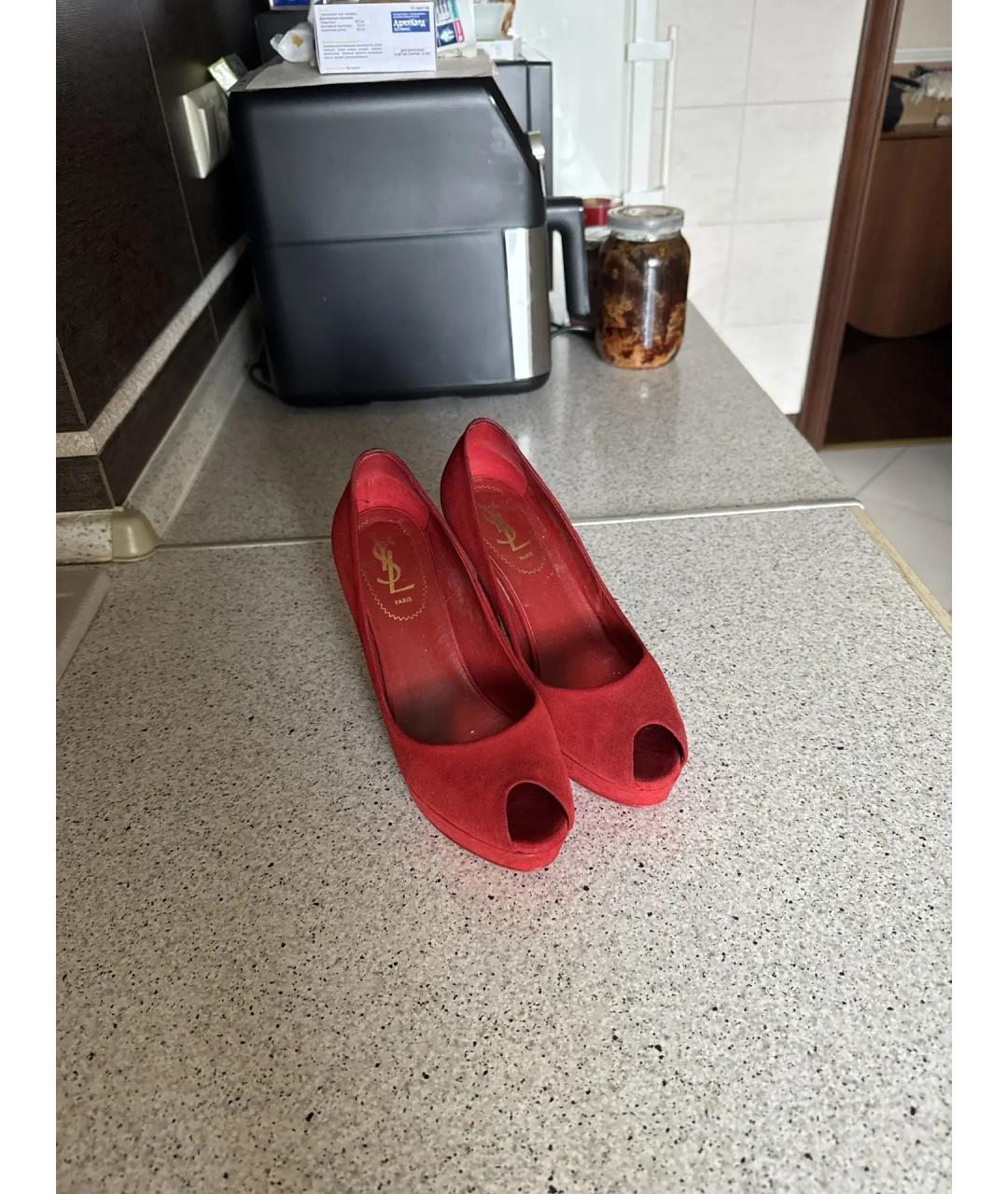 SAINT LAURENT Красные замшевые туфли, фото 2