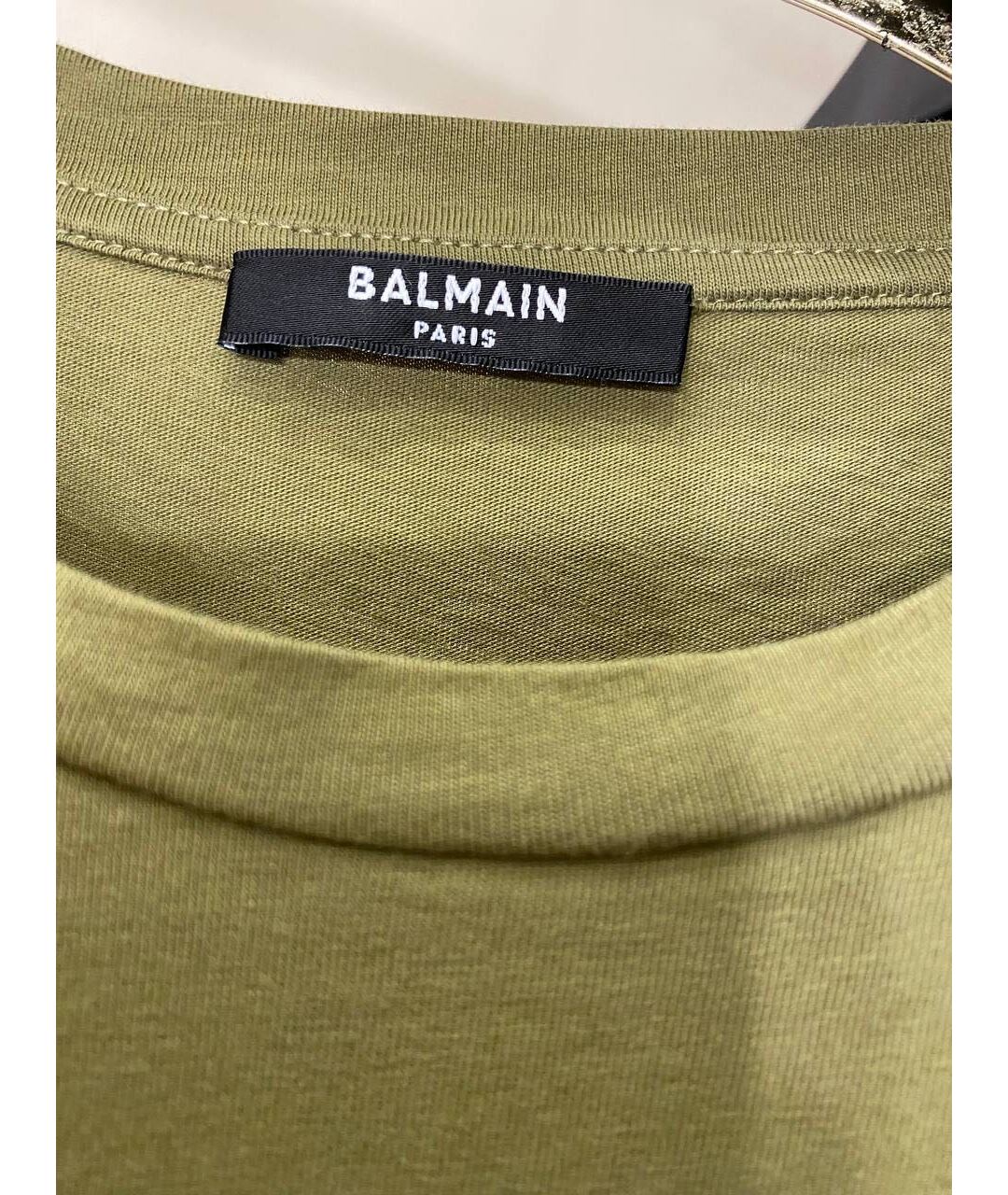 BALMAIN Хаки хлопковая футболка, фото 4