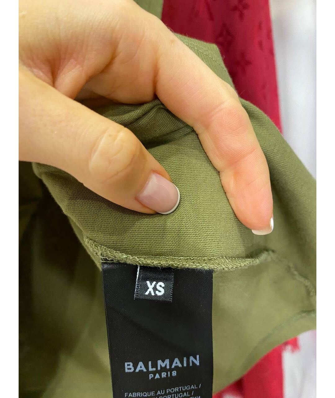 BALMAIN Хаки хлопковая футболка, фото 3