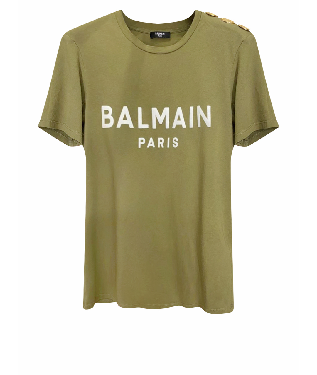 BALMAIN Хаки хлопковая футболка, фото 1