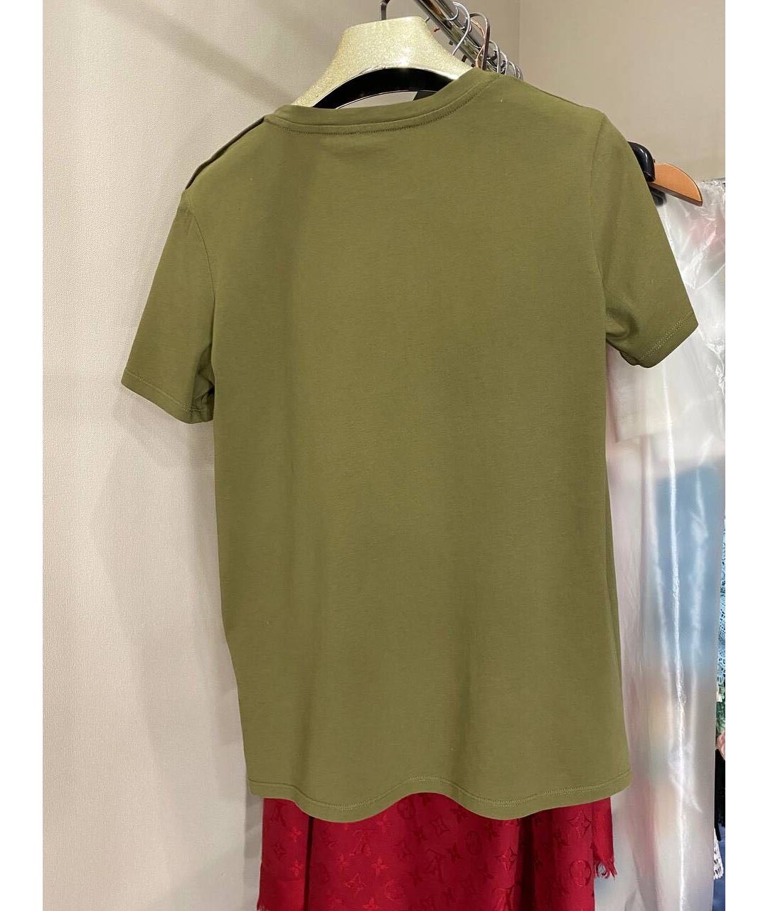 BALMAIN Хаки хлопковая футболка, фото 2