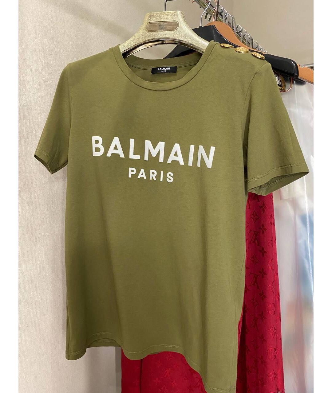BALMAIN Хаки хлопковая футболка, фото 5