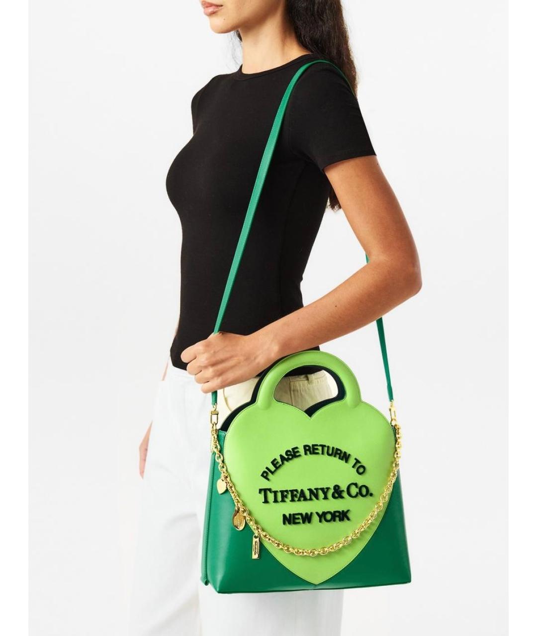 TIFFANY&CO Зеленая кожаная сумка тоут, фото 3