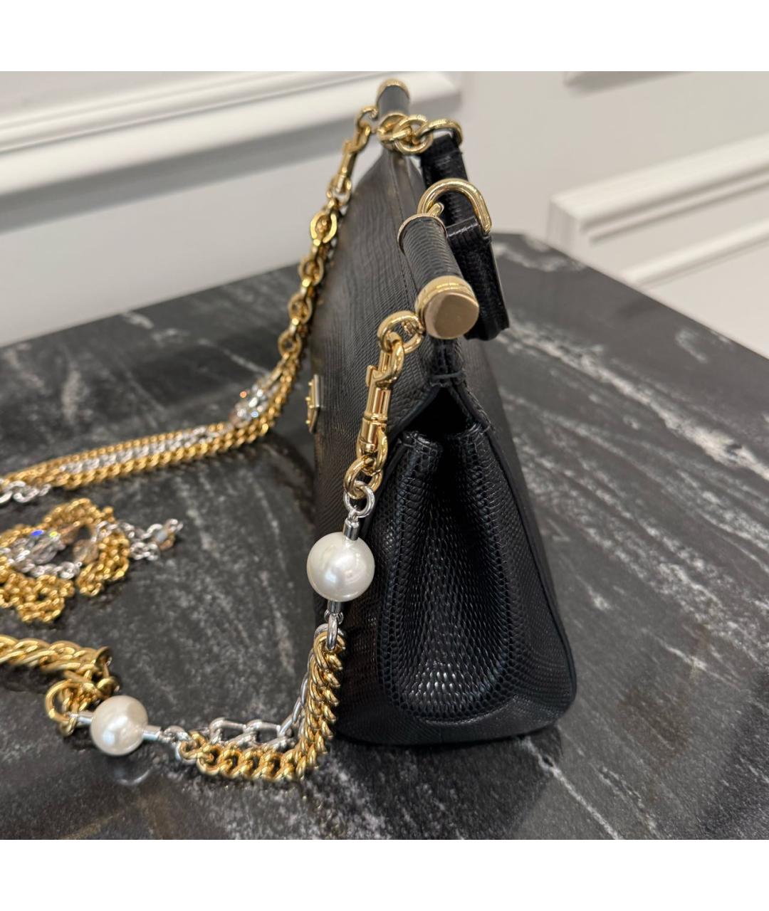 DOLCE&GABBANA Черная кожаная сумка с короткими ручками, фото 3