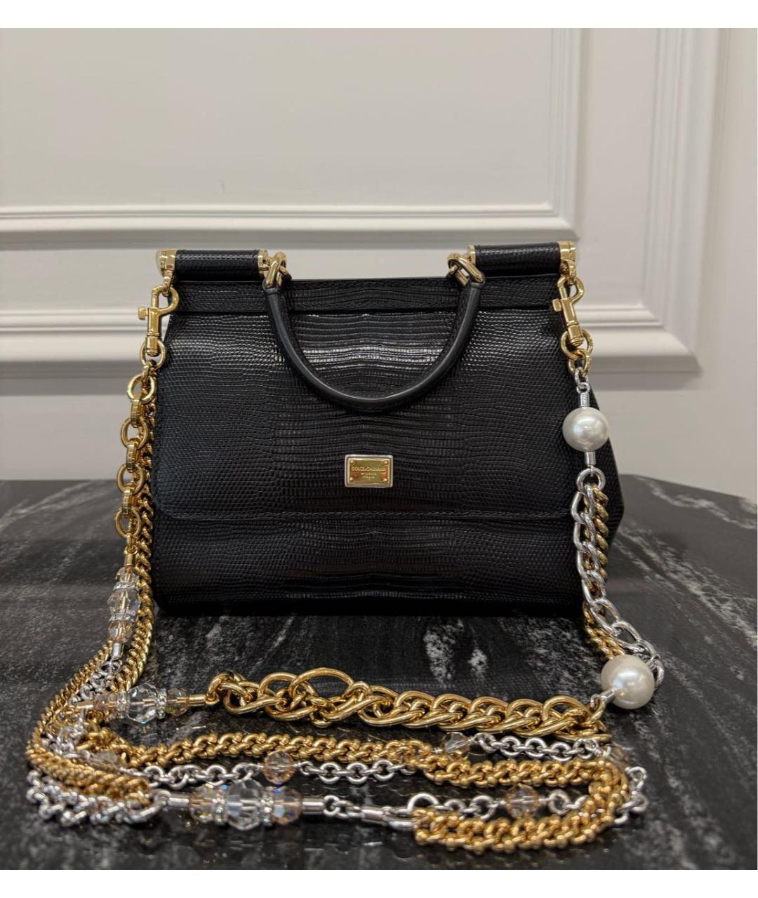 DOLCE&GABBANA Черная кожаная сумка с короткими ручками, фото 9