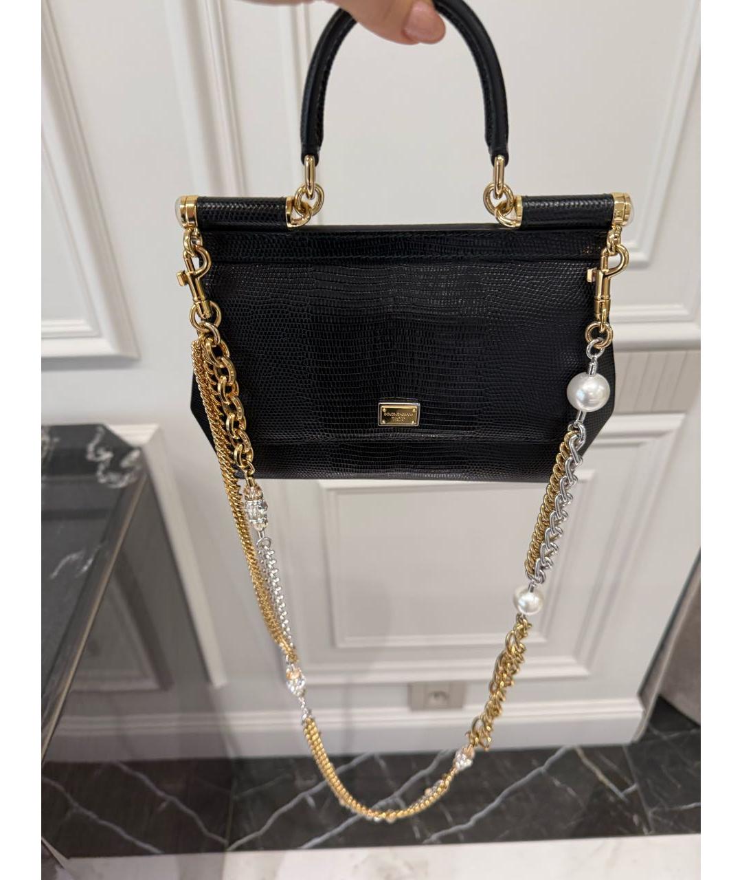 DOLCE&GABBANA Черная кожаная сумка с короткими ручками, фото 5