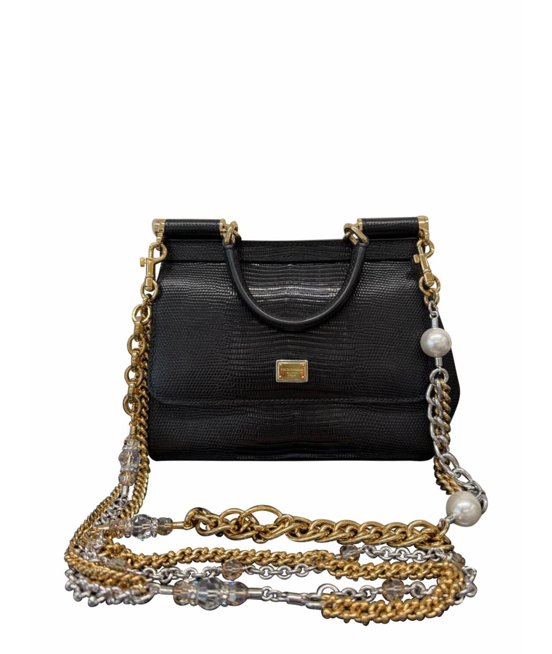 DOLCE&GABBANA Черная кожаная сумка с короткими ручками, фото 1