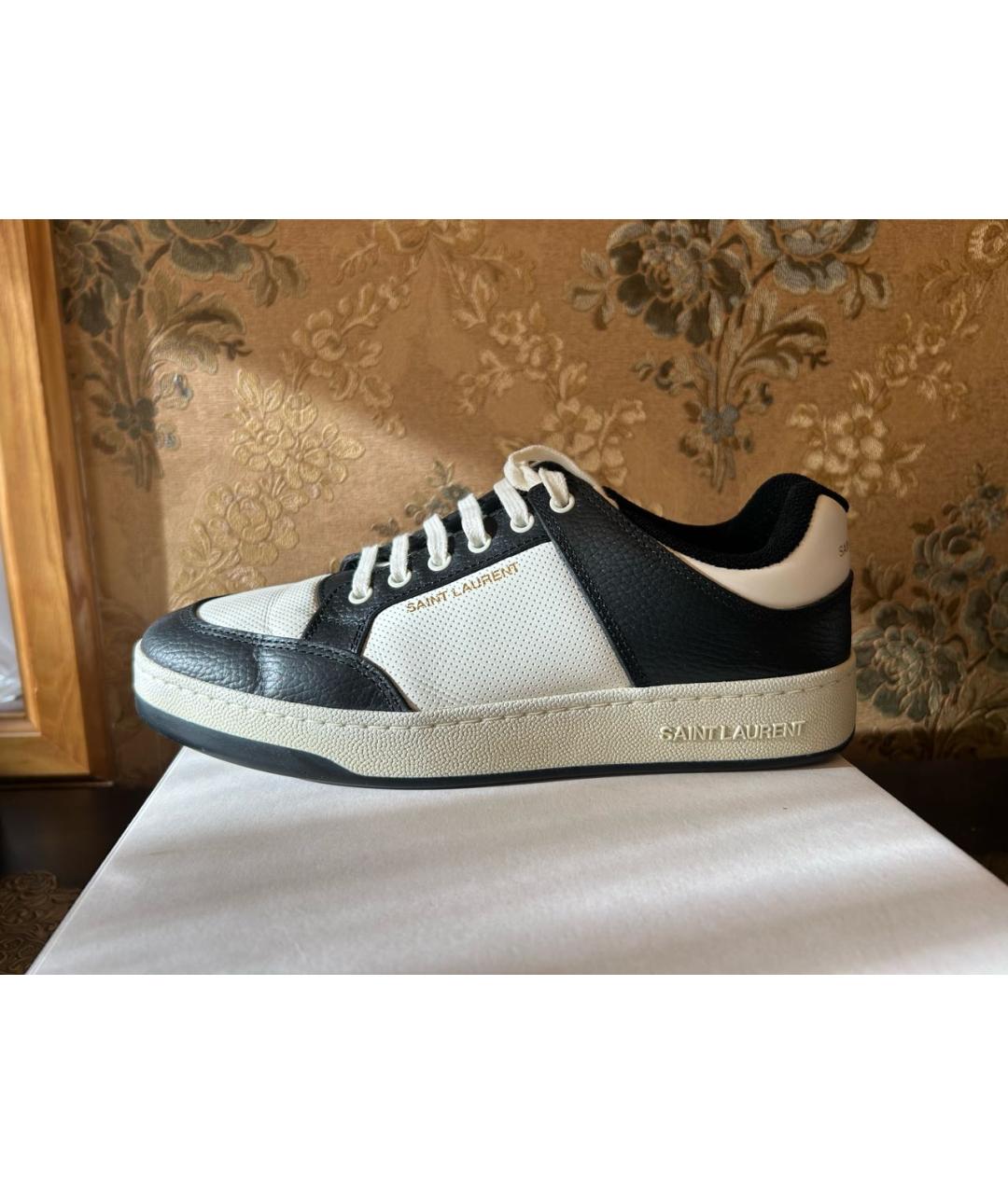 SAINT LAURENT Темно-синие кожаные низкие кроссовки / кеды, фото 9