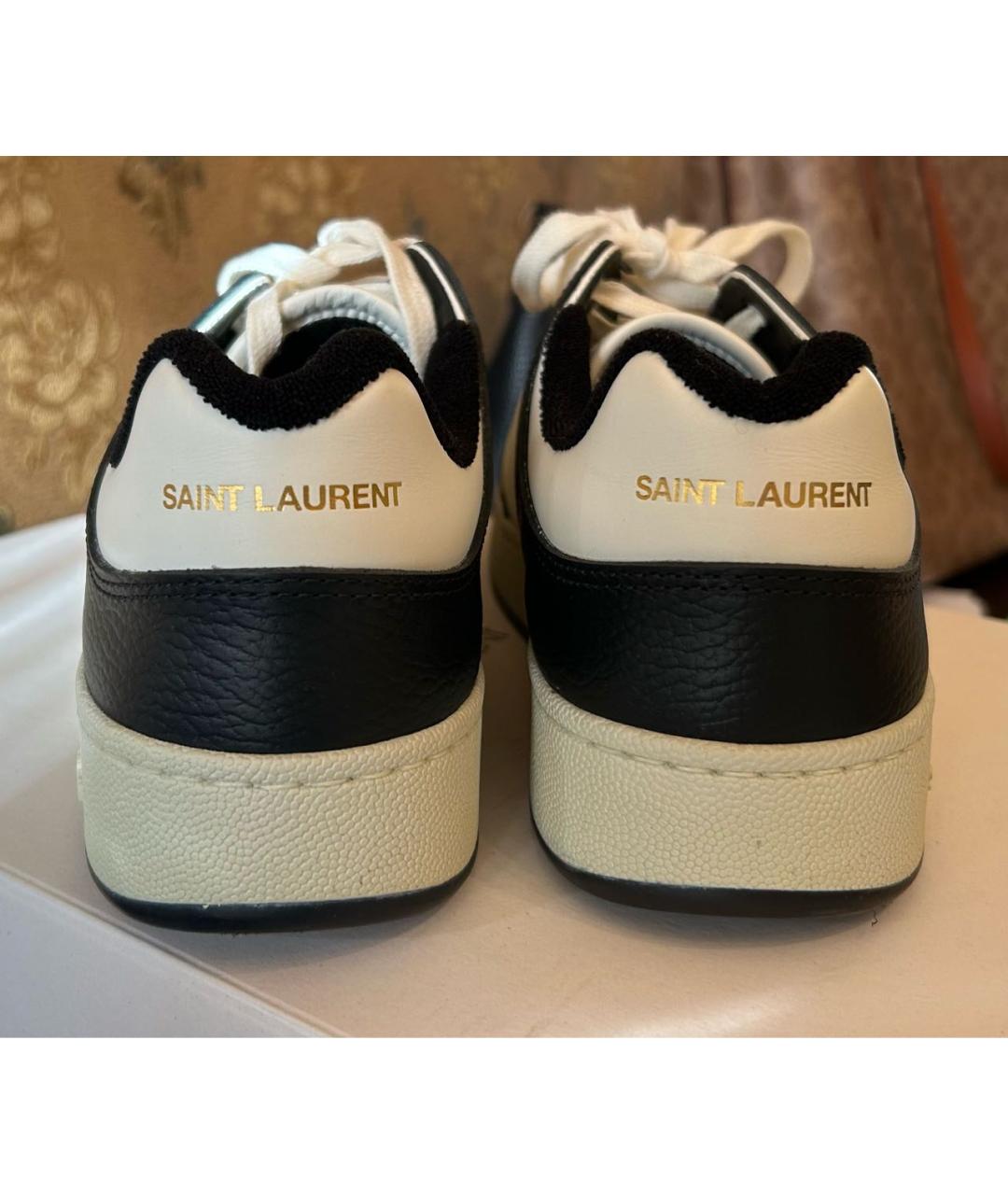 SAINT LAURENT Темно-синие кожаные низкие кроссовки / кеды, фото 4