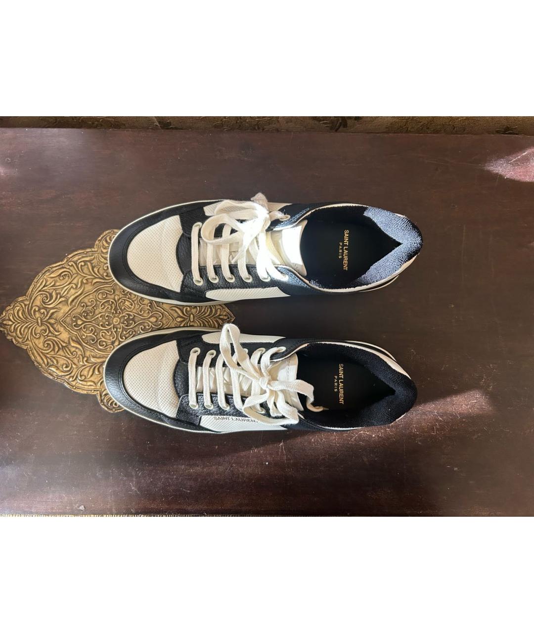 SAINT LAURENT Темно-синие кожаные низкие кроссовки / кеды, фото 3