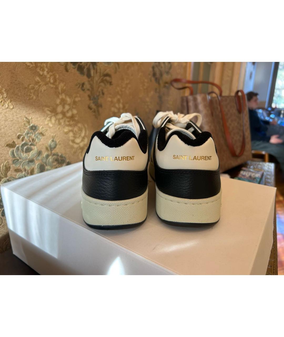 SAINT LAURENT Темно-синие кожаные низкие кроссовки / кеды, фото 4