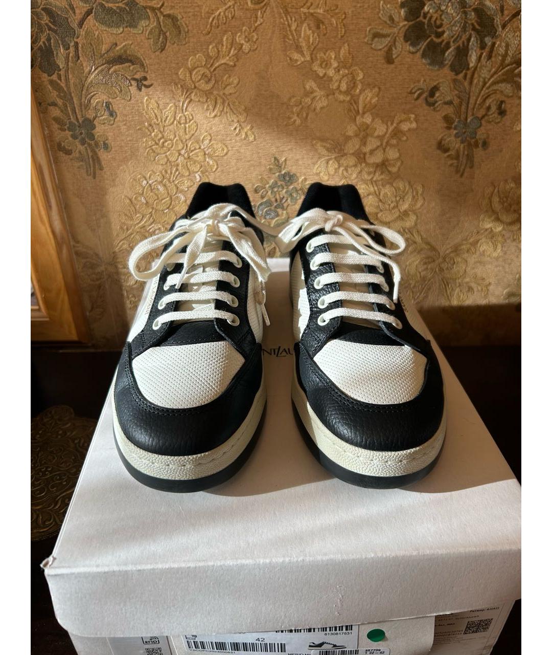 SAINT LAURENT Темно-синие кожаные низкие кроссовки / кеды, фото 2