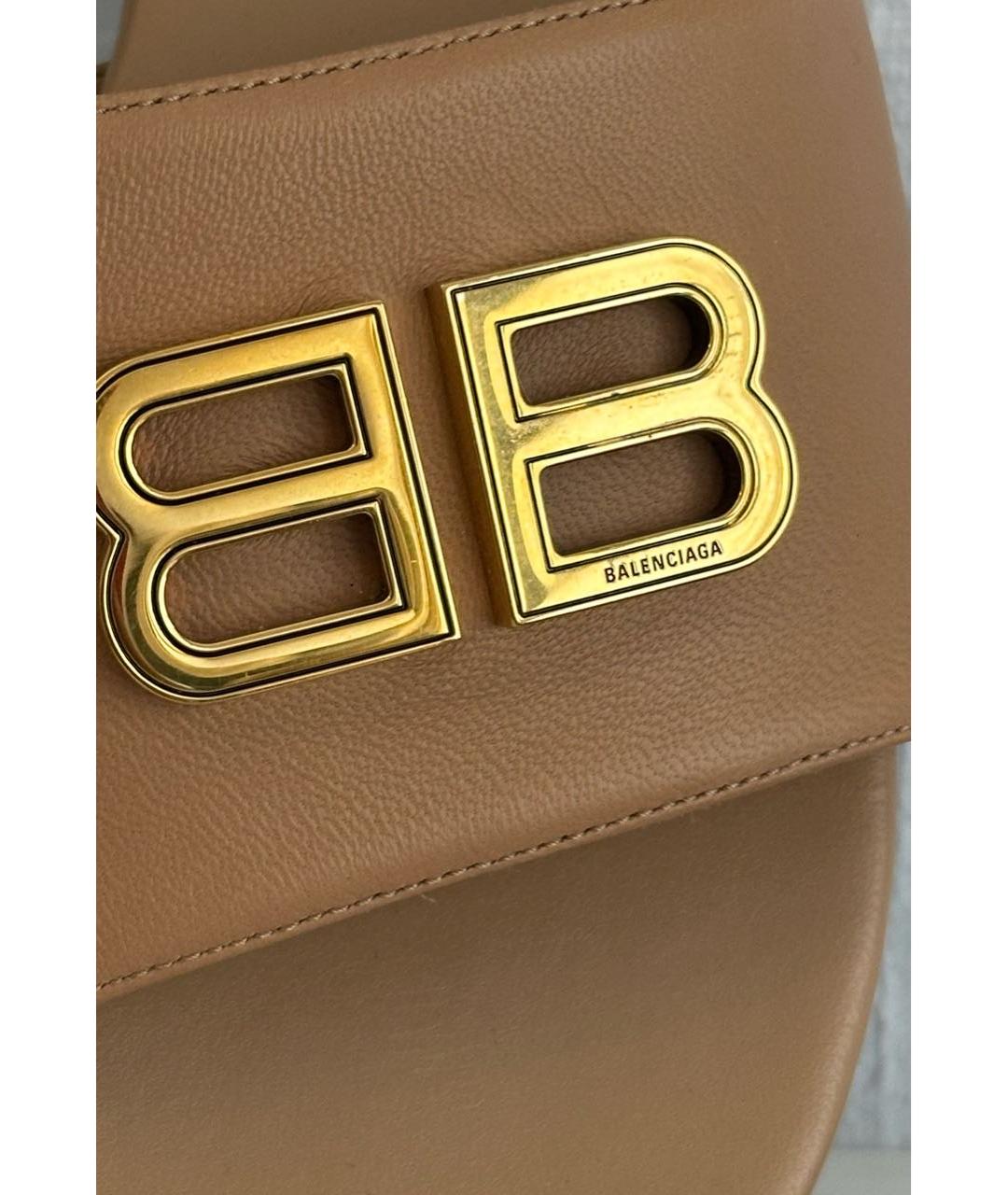 BALENCIAGA Бежевые кожаные шлепанцы, фото 6