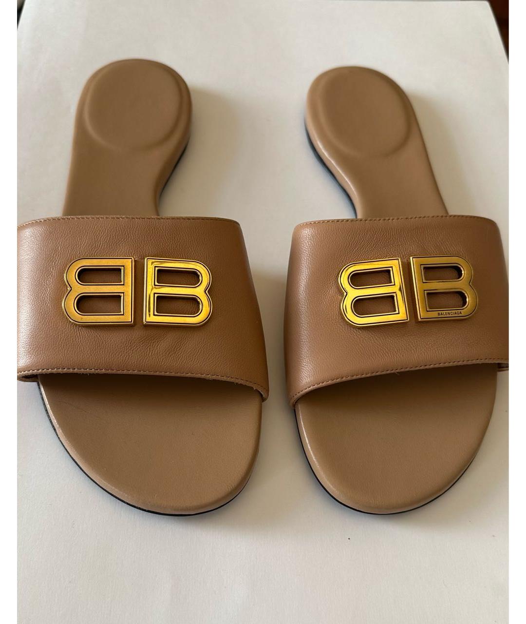 BALENCIAGA Бежевые кожаные шлепанцы, фото 2
