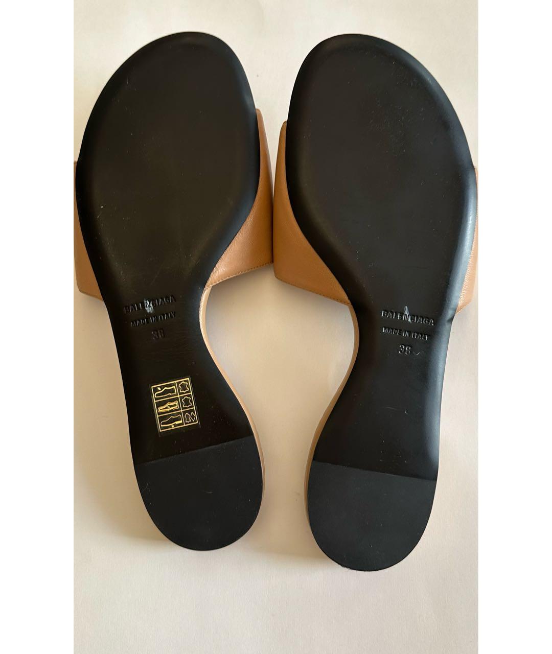 BALENCIAGA Бежевые кожаные шлепанцы, фото 7