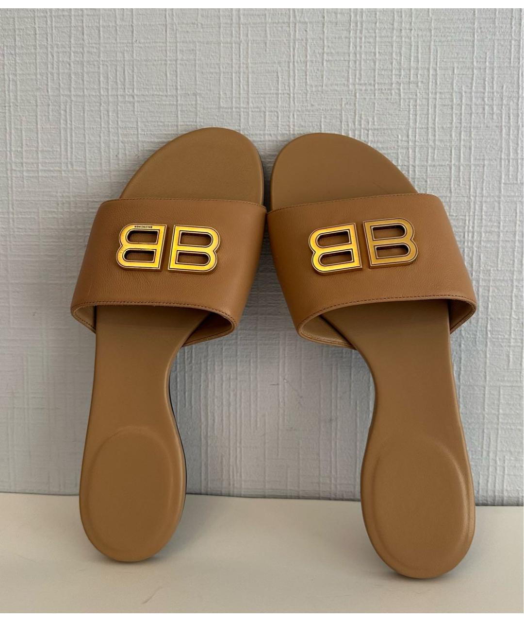 BALENCIAGA Бежевые кожаные шлепанцы, фото 3