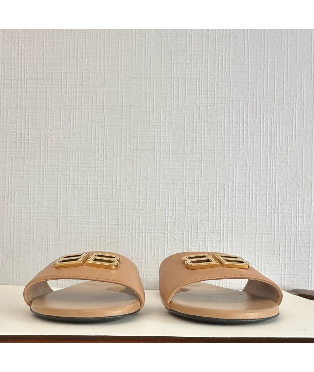 BALENCIAGA Бежевые кожаные шлепанцы, фото 5