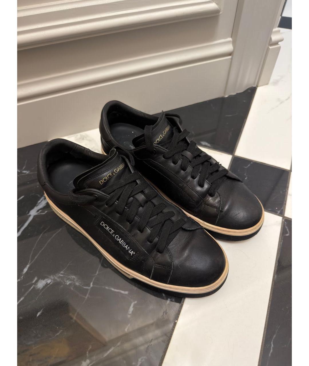 DOLCE&GABBANA Черные кожаные низкие кроссовки / кеды, фото 5