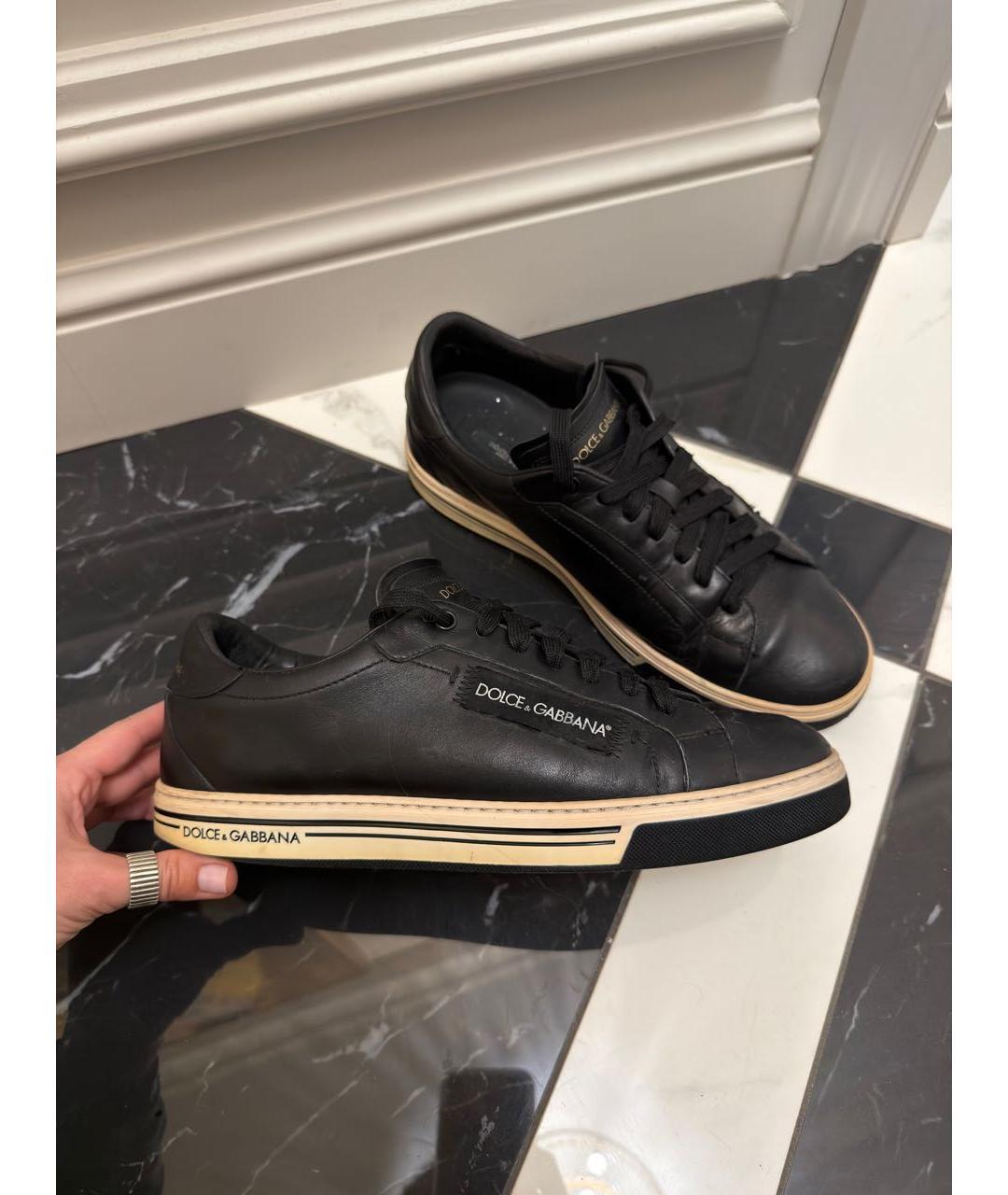 DOLCE&GABBANA Черные кожаные низкие кроссовки / кеды, фото 3