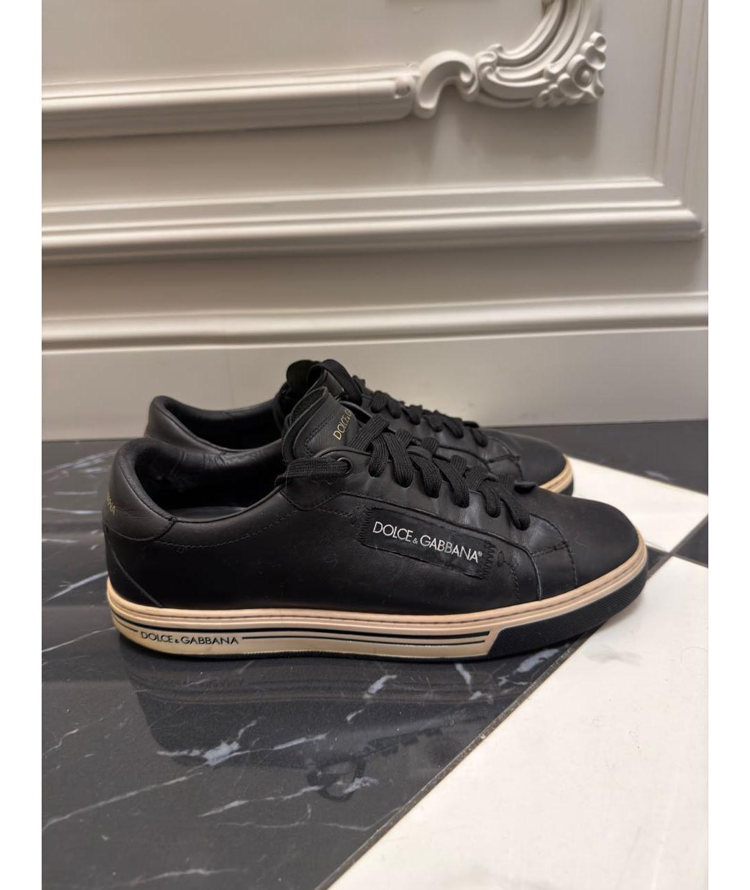 DOLCE&GABBANA Черные кожаные низкие кроссовки / кеды, фото 8