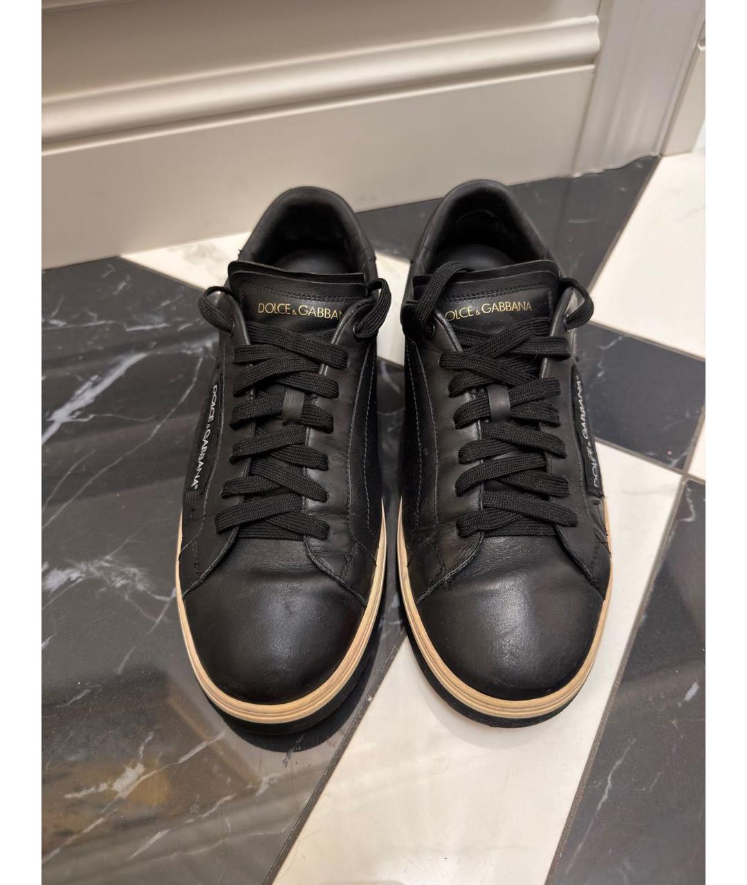 DOLCE&GABBANA Черные кожаные низкие кроссовки / кеды, фото 2