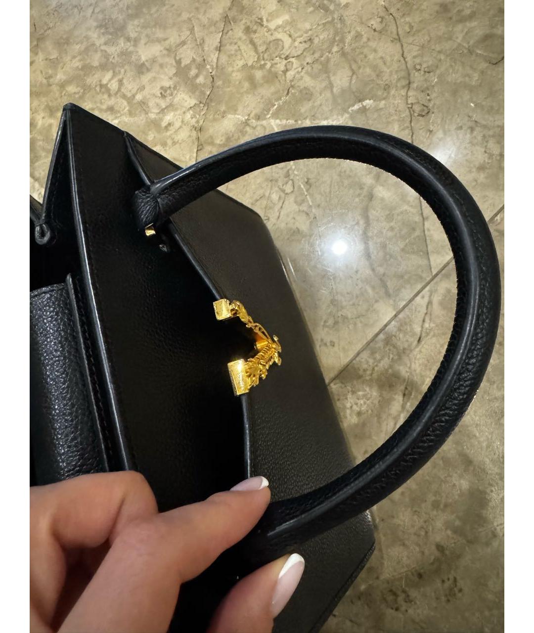 VERSACE Черная кожаная сумка с короткими ручками, фото 8