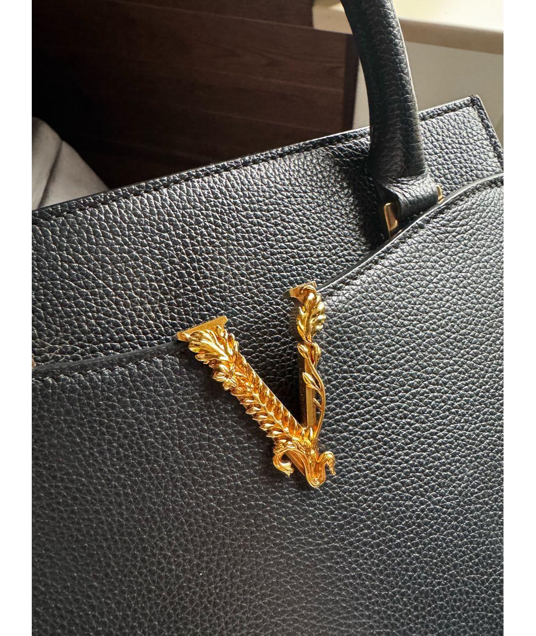 VERSACE Черная кожаная сумка с короткими ручками, фото 4