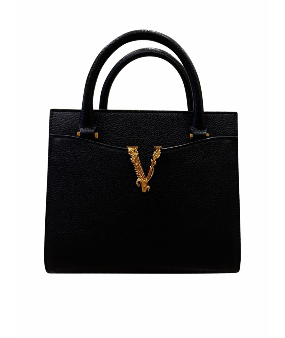 VERSACE Черная кожаная сумка с короткими ручками, фото 1