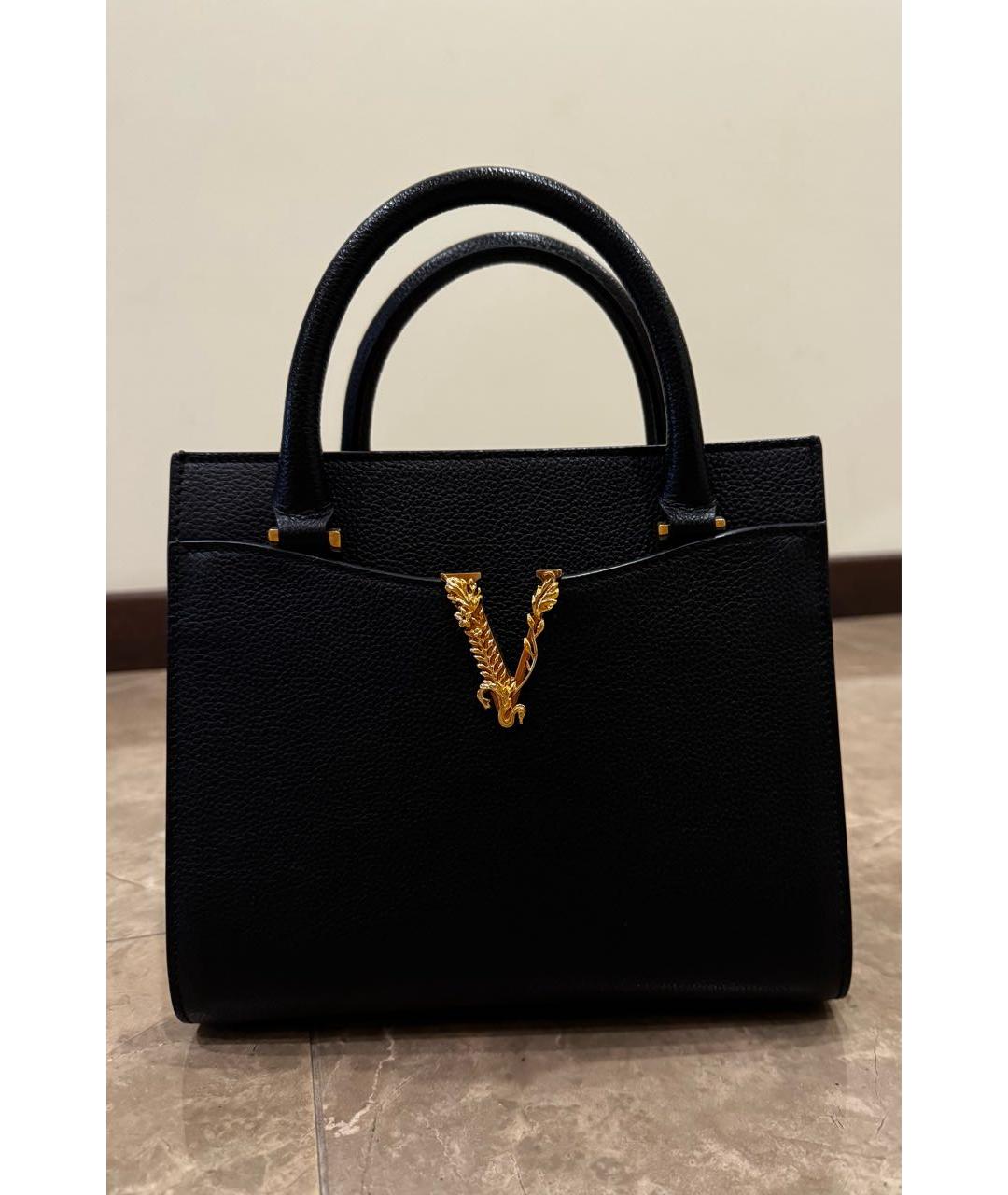 VERSACE Черная кожаная сумка с короткими ручками, фото 9