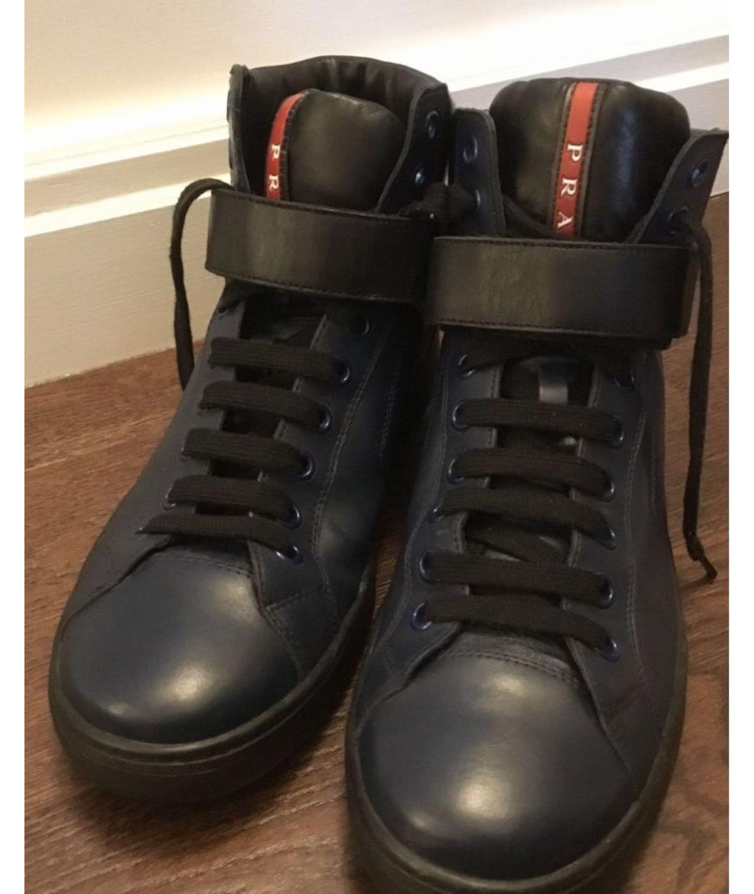 PRADA Темно-синие кожаные высокие ботинки, фото 2