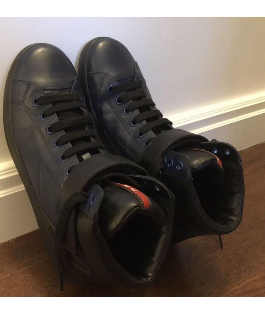 PRADA Темно-синие кожаные высокие ботинки, фото 3