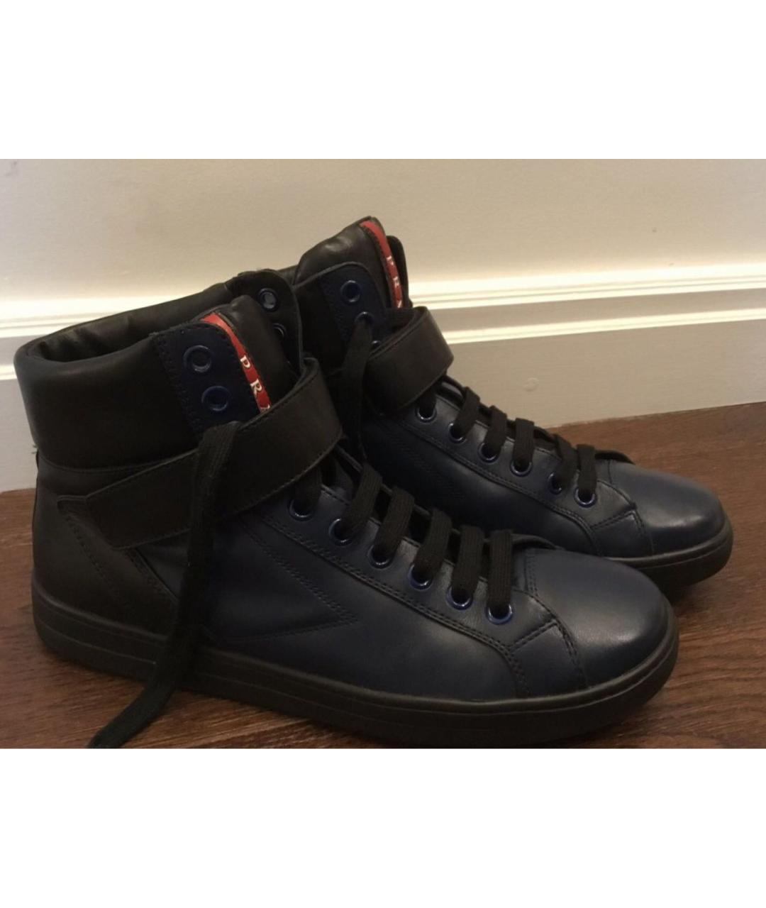 PRADA Темно-синие кожаные высокие ботинки, фото 6