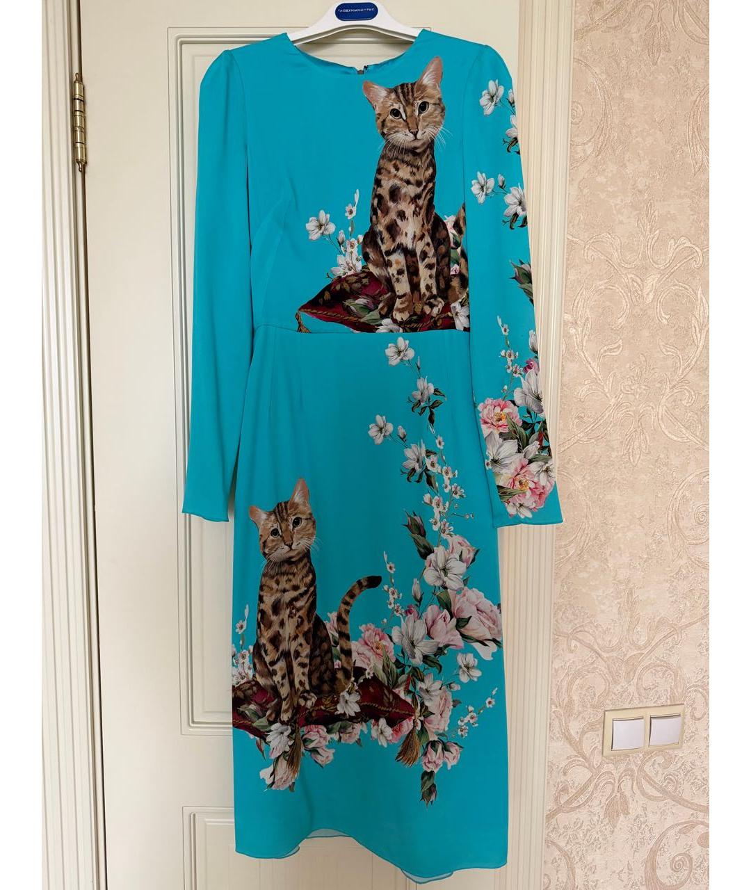 DOLCE&GABBANA Бирюзовое шелковое коктейльное платье, фото 5