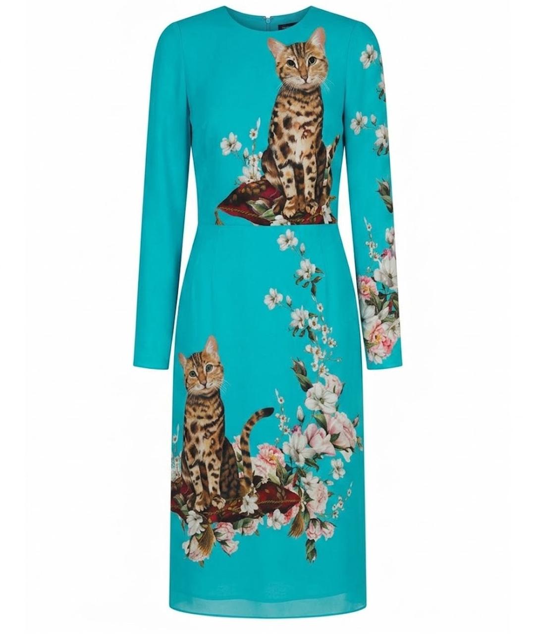 DOLCE&GABBANA Бирюзовое шелковое коктейльное платье, фото 1