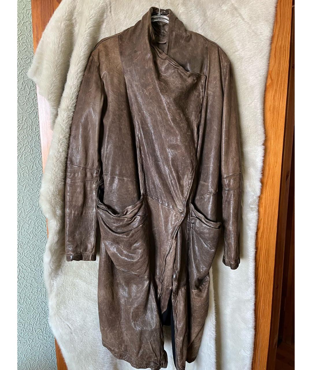 GIORGIO BRATO Хаки кожаный тренч/плащ, фото 7