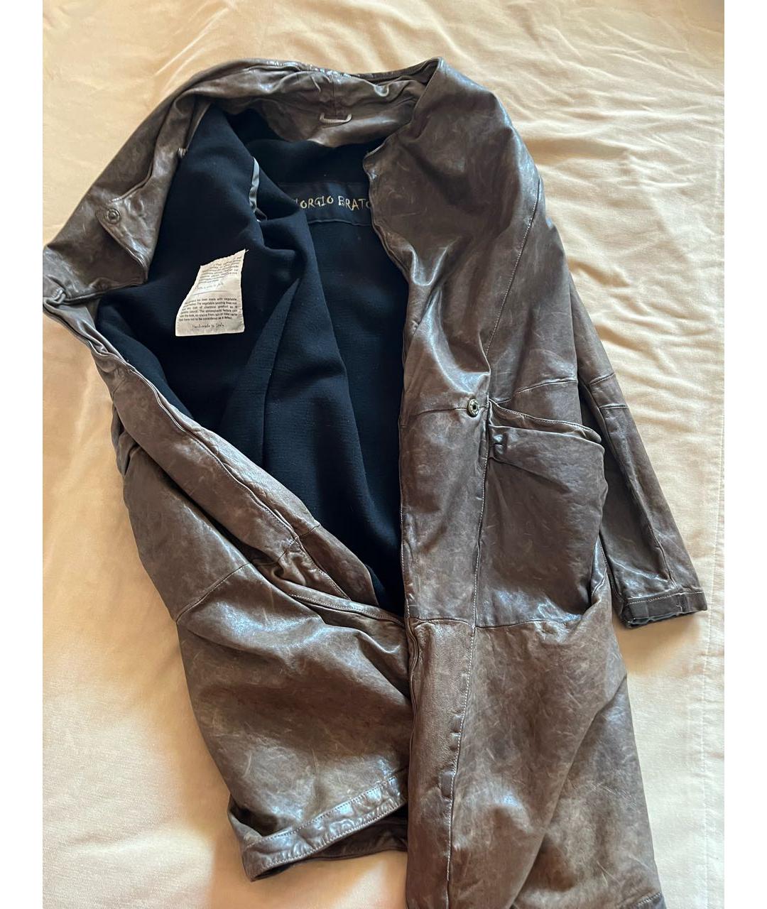 GIORGIO BRATO Хаки кожаный тренч/плащ, фото 4