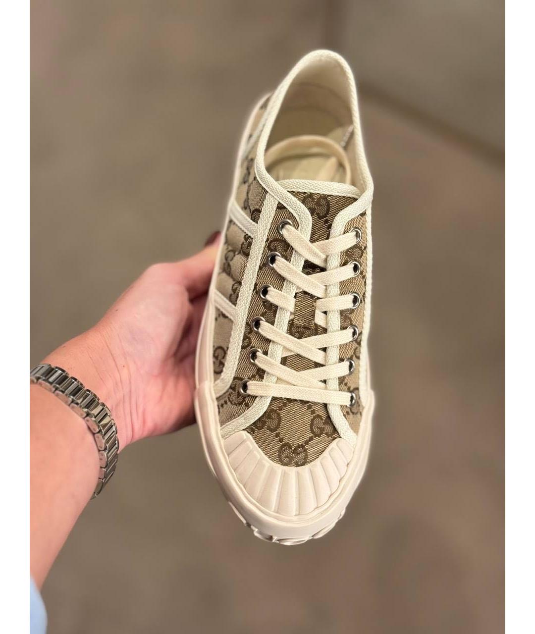 GUCCI Бежевые текстильные кеды, фото 4