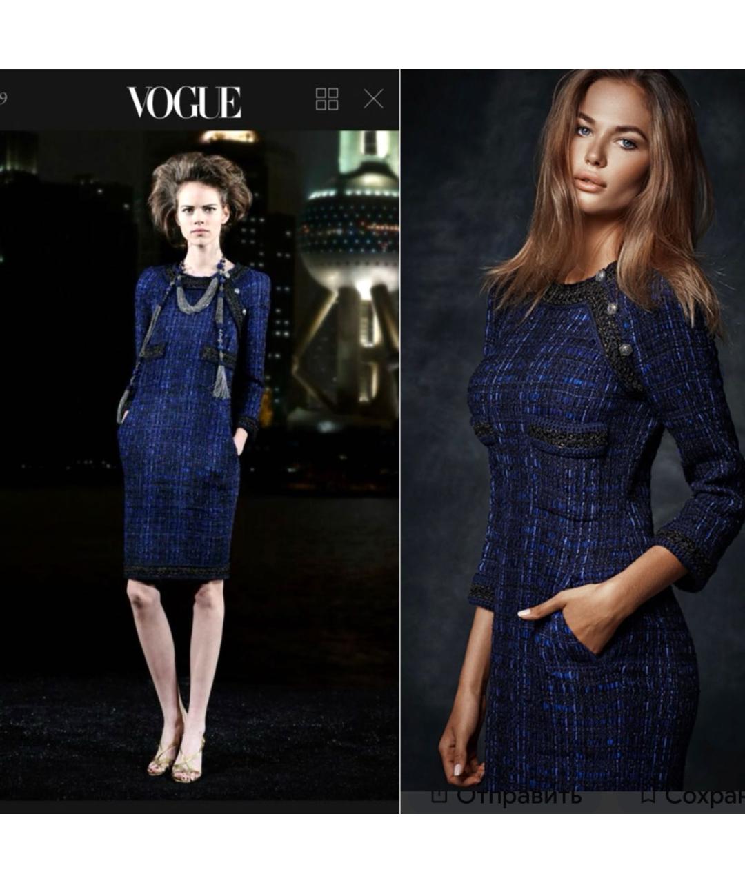 CHANEL Темно-синее твидовое повседневное платье, фото 4