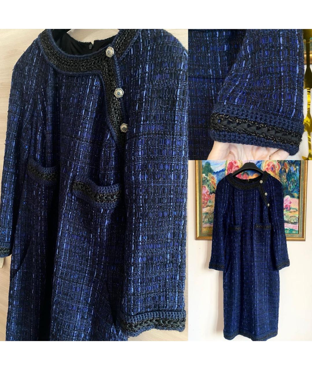 CHANEL Темно-синее твидовое повседневное платье, фото 5