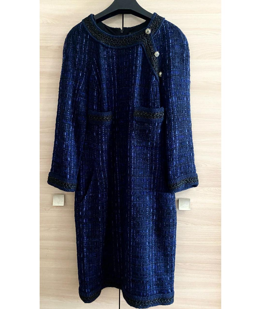 CHANEL Темно-синее твидовое повседневное платье, фото 6
