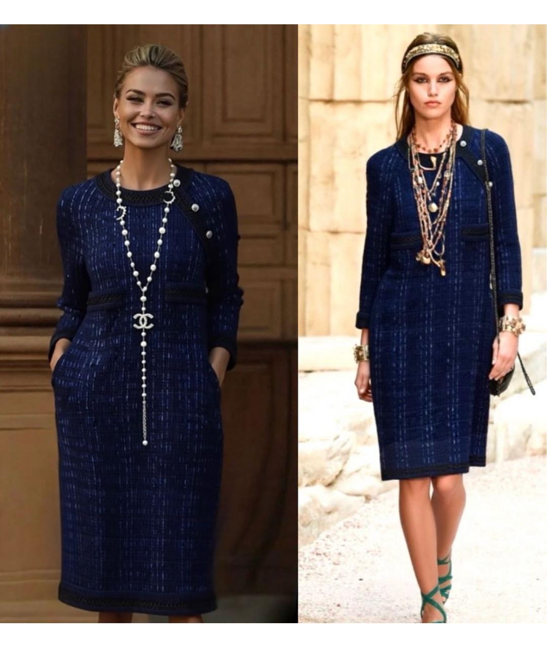 CHANEL Темно-синее твидовое повседневное платье, фото 2