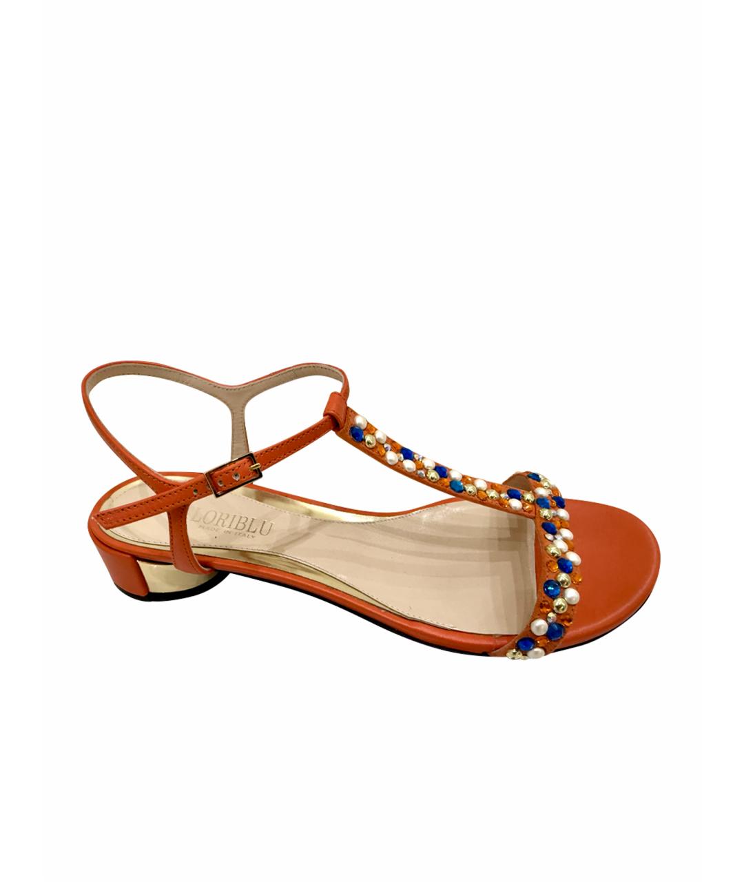 LARDINI Оранжевое кожаные босоножки, фото 1