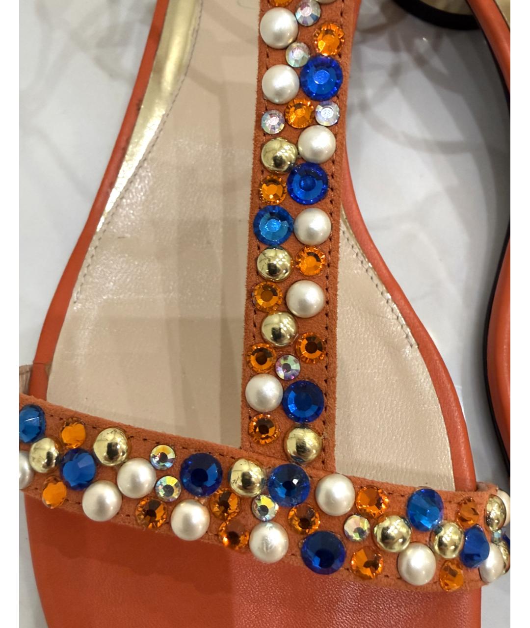 LARDINI Оранжевое кожаные босоножки, фото 9