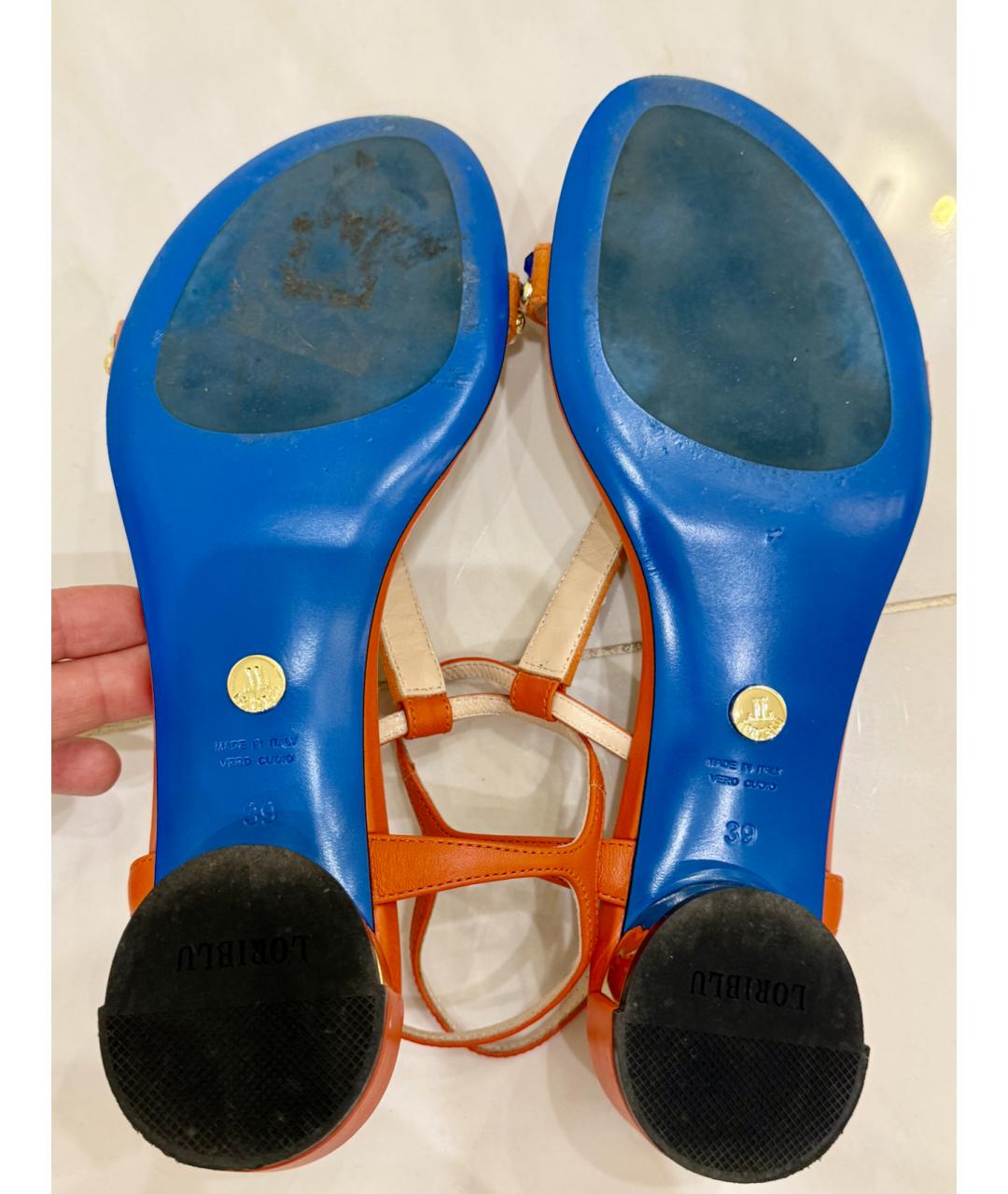 LARDINI Оранжевое кожаные босоножки, фото 5