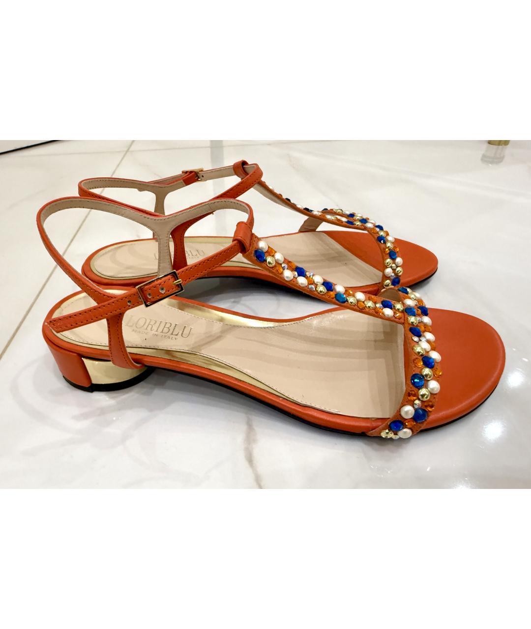 LARDINI Оранжевое кожаные босоножки, фото 10