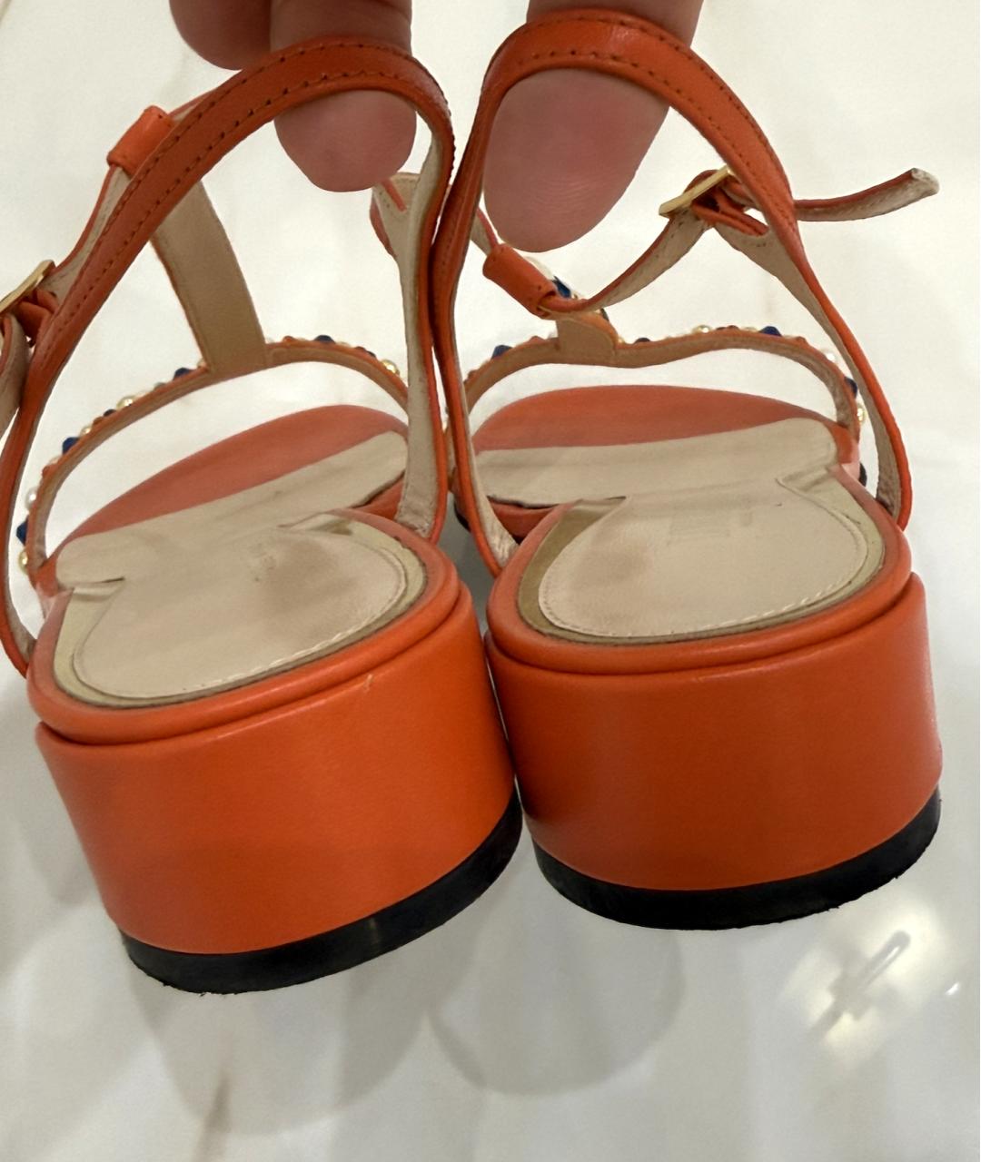 LARDINI Оранжевое кожаные босоножки, фото 4