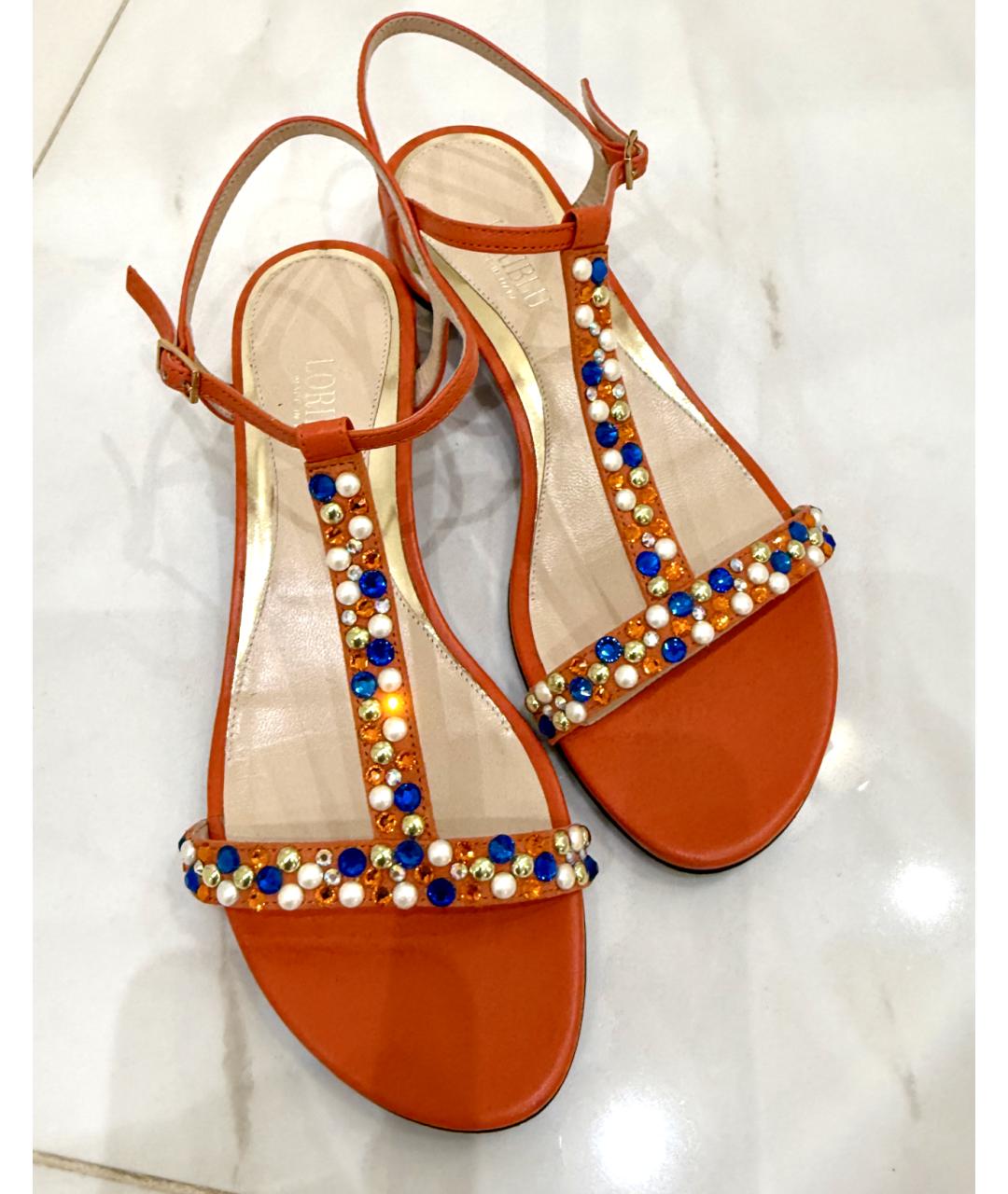 LARDINI Оранжевое кожаные босоножки, фото 6