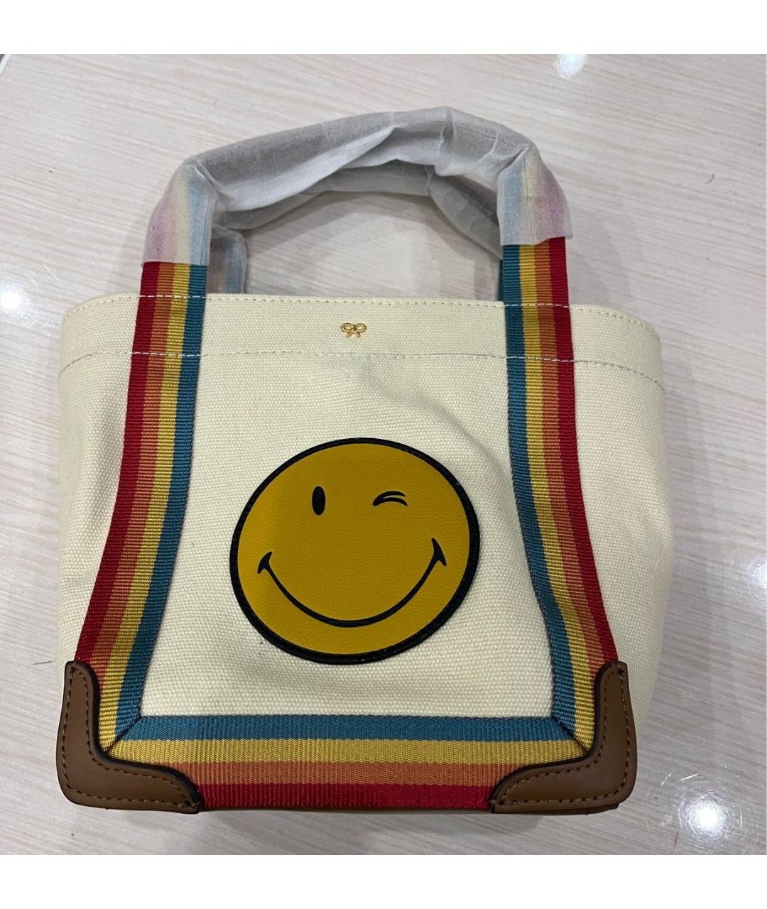 ANYA HINDMARCH Бежевая хлопковая пляжная сумка, фото 5