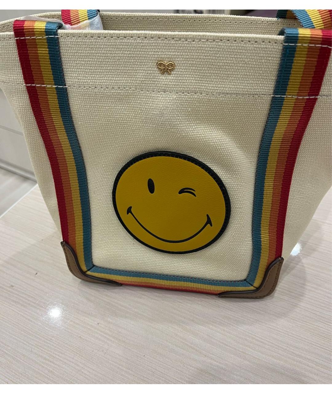 ANYA HINDMARCH Бежевая хлопковая пляжная сумка, фото 2